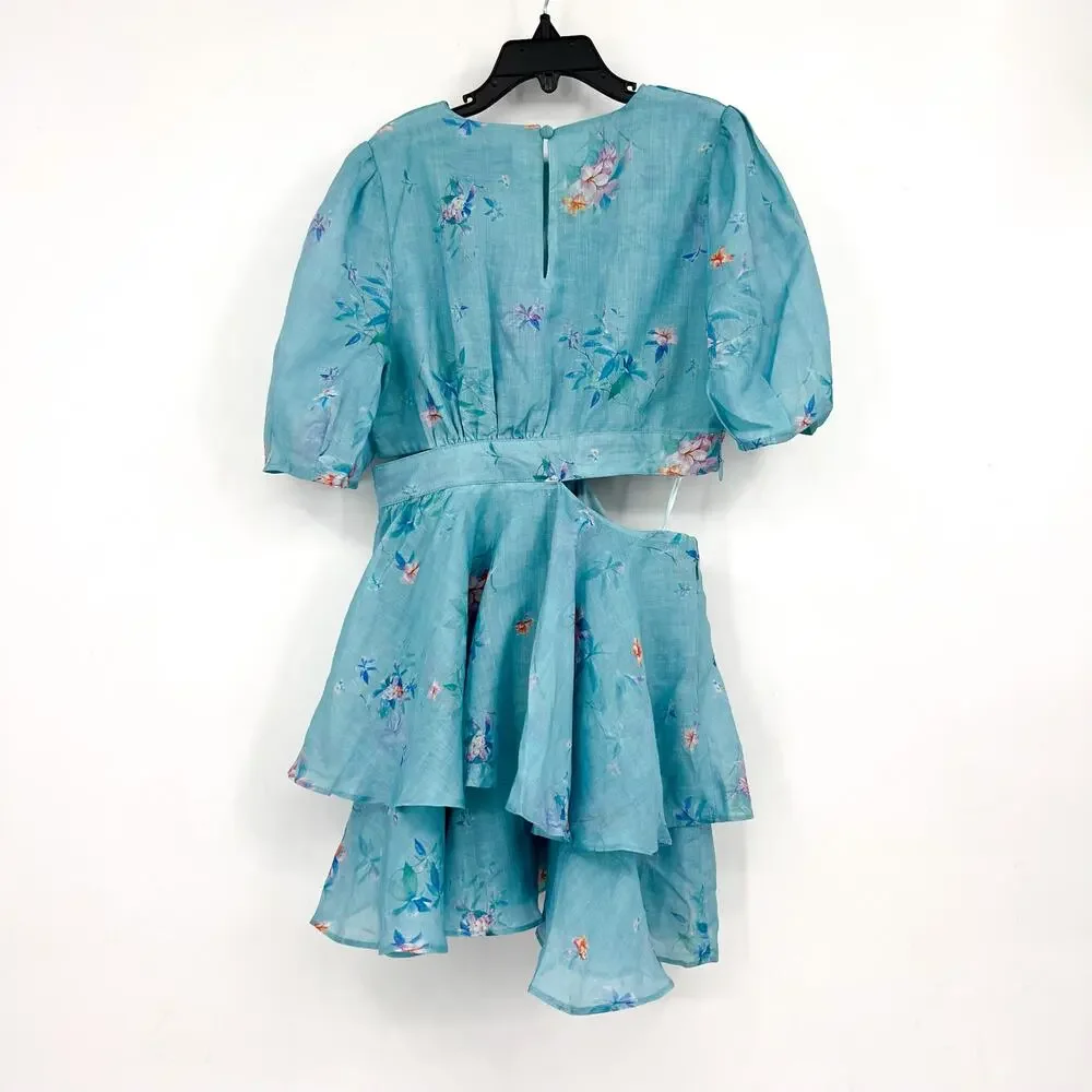 BARDOT Girl's Cindy Floral Cutout Dress Size 8 SMALL Blue Flora Puff Sleeve NWT